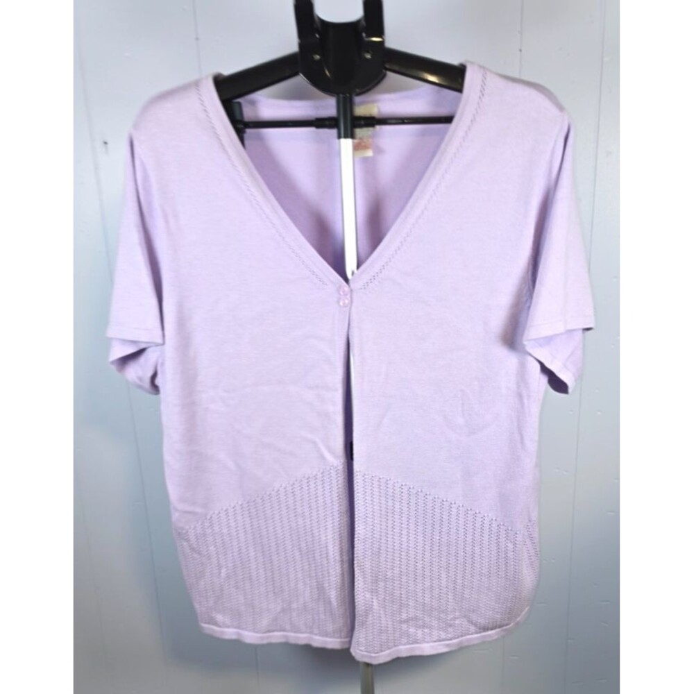 Crystal Kobe Woman Lavender Purple Cardigan Size 1X Short Sleeve